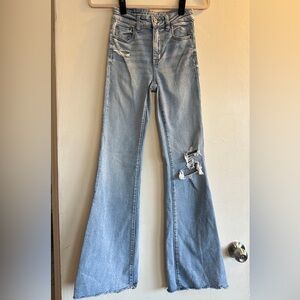 American Eagle Outfitters Light Blue Distressed Flare Jeans